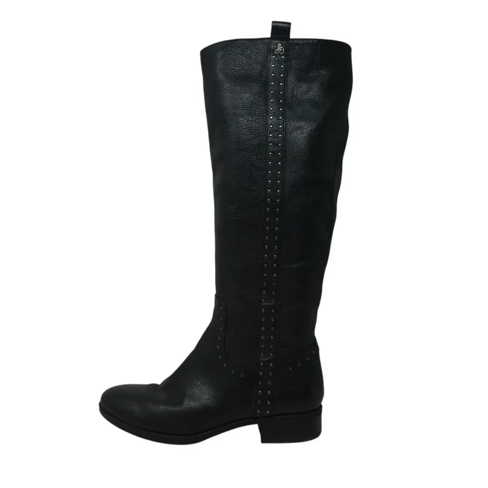 Sam‎ Edelman Prina Black Studded Leather Tall Riding Boots Womens 8
